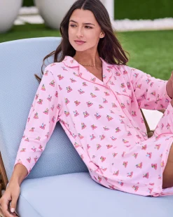 Organic Pima Modal Knit Sleep Shirt in Flamingo Floaties