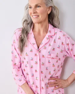 Organic Pima Modal Knit Sleep Shirt in Flamingo Floaties