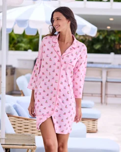 Organic Pima Modal Knit Sleep Shirt in Flamingo Floaties