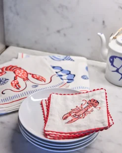 Oversized Linen Napkins Set of 4 in Lobster Landing