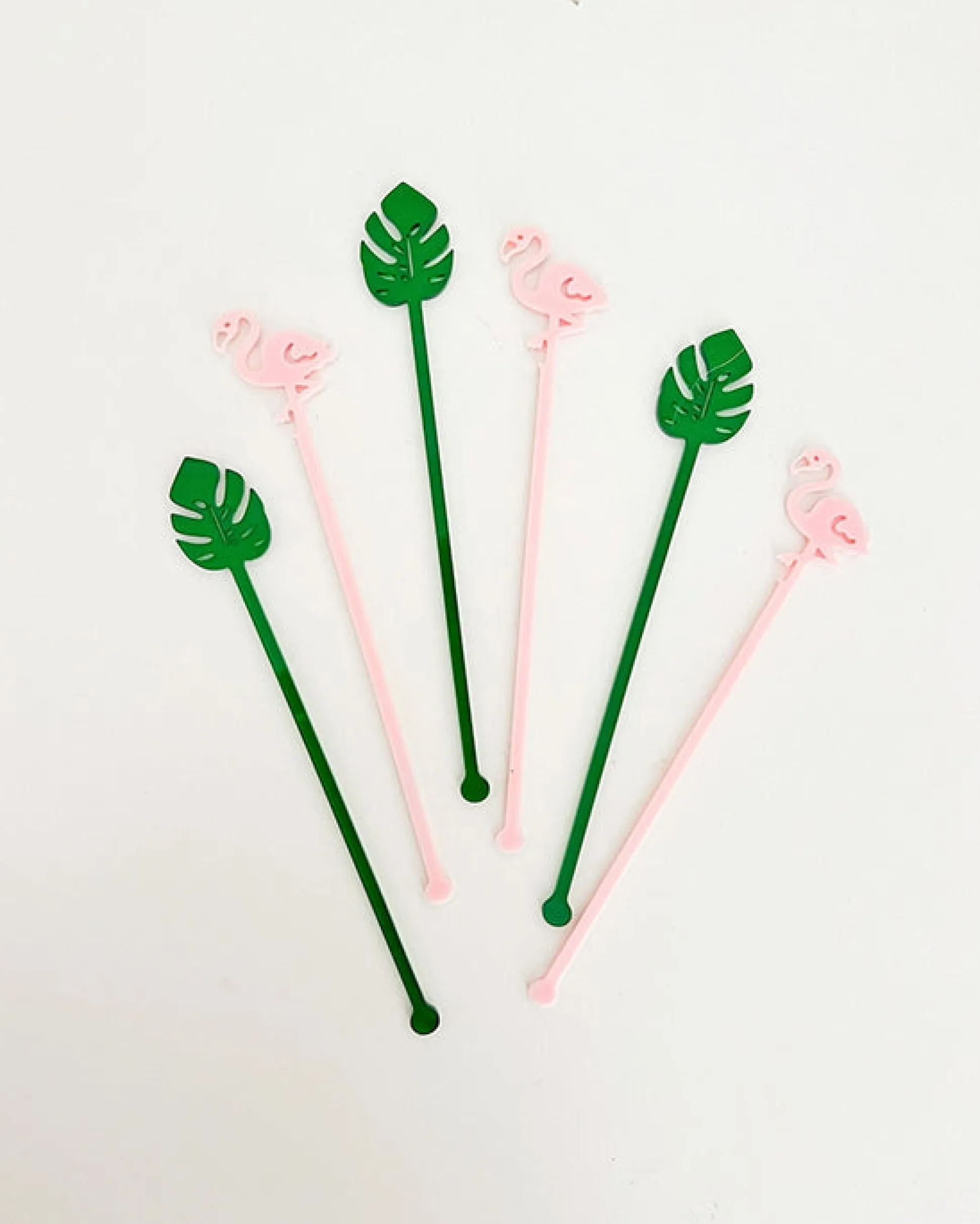Palm and Flamingo Stir Stick Set in Pink/Green