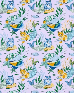 Peel & Stick Wallpaper in Meowing Mermaids