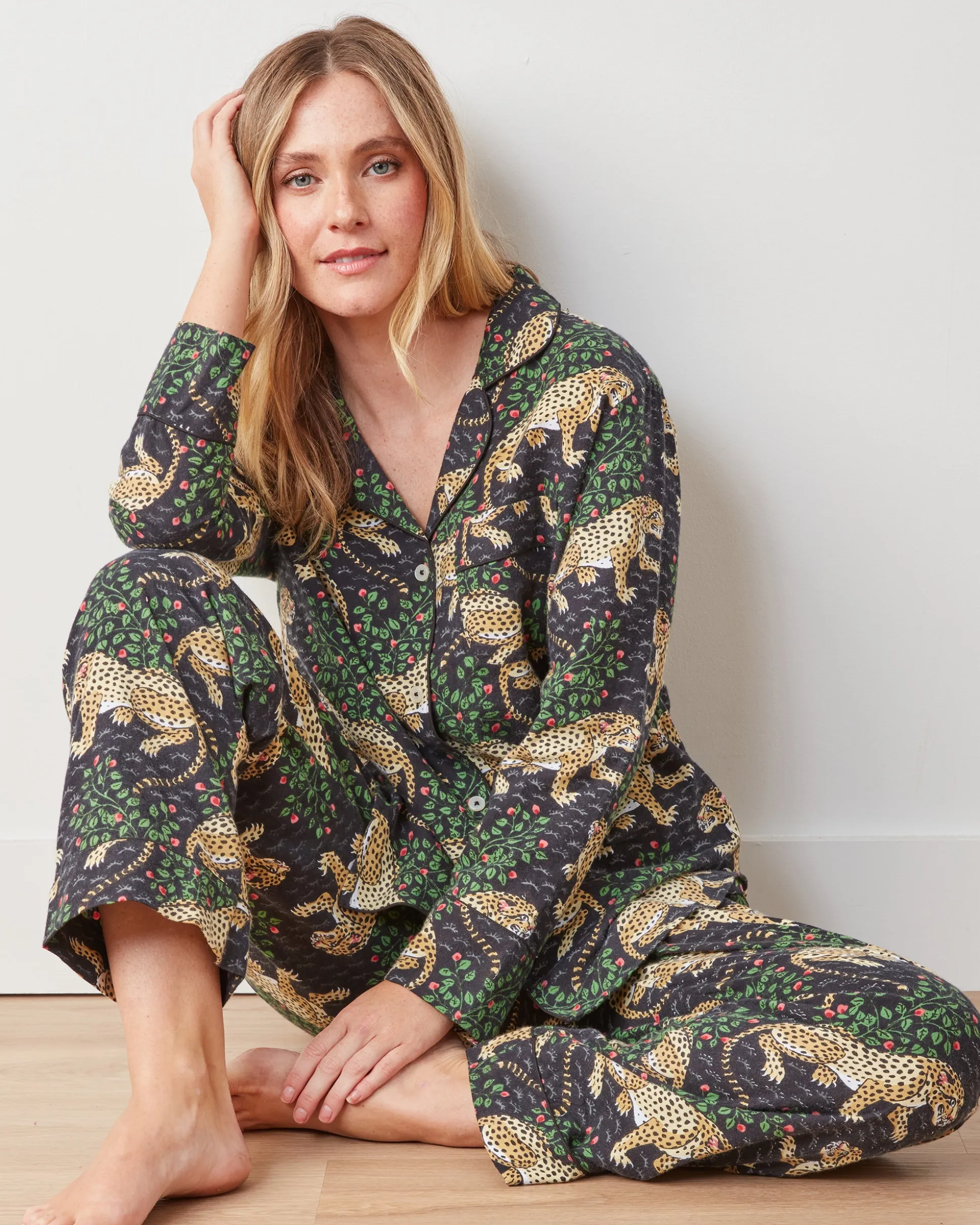 Petite Lightweight Flannel Long PJ Set in Bagheera