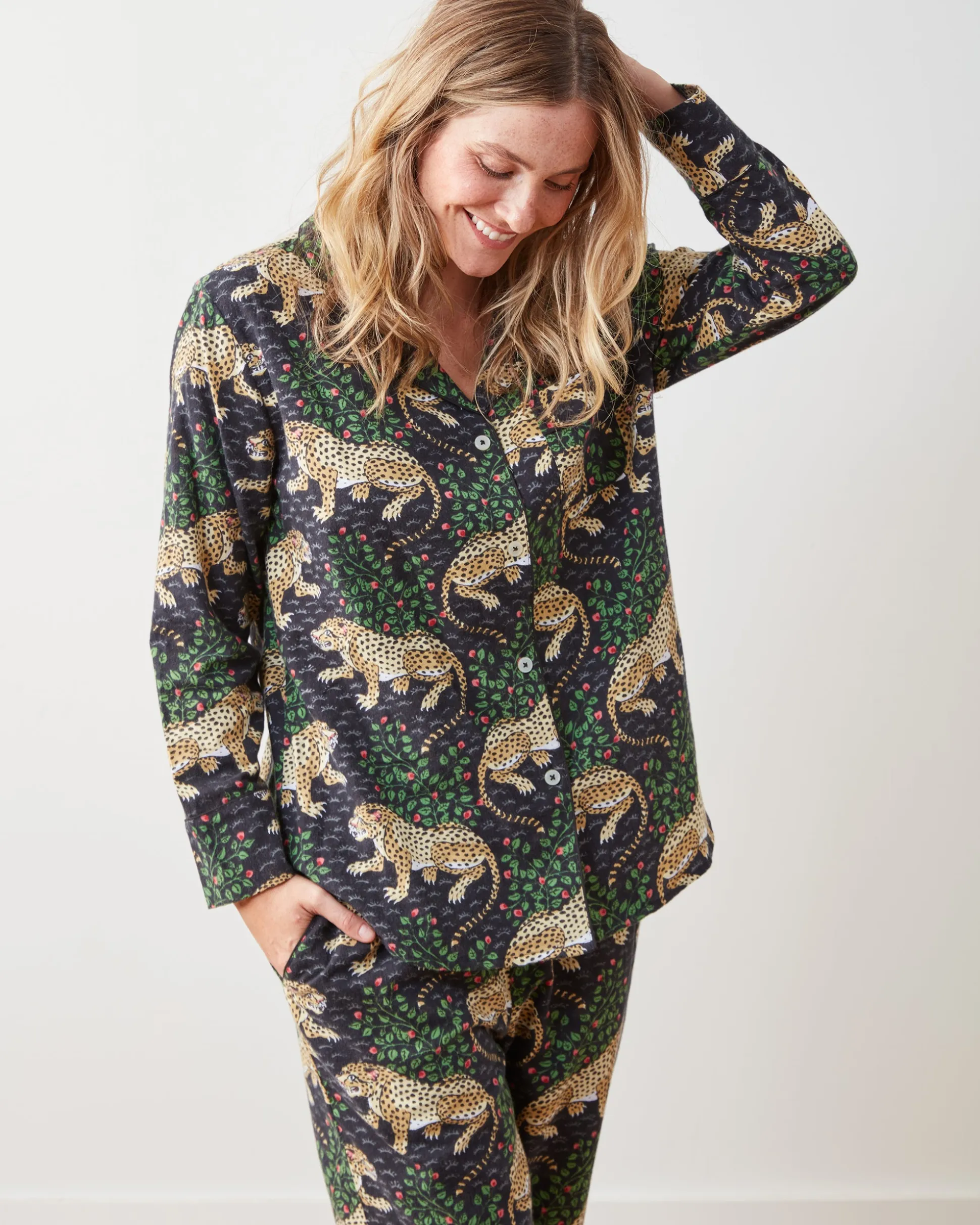 Petite Lightweight Flannel Long PJ Set in Bagheera