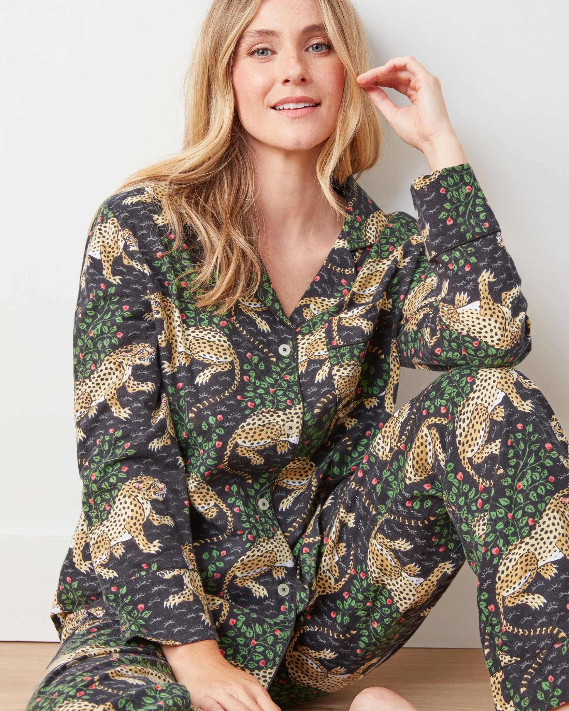 Petite Lightweight Flannel Long PJ Set in Bagheera