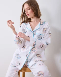 Petite Long PJ Set in Embroidered Caviar Club
