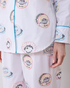 Petite Long PJ Set in Embroidered Caviar Club