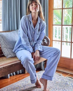 Petite Seersucker Long PJ Set in Triton Stripes