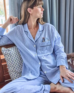 Petite Seersucker Long PJ Set in Triton Stripes
