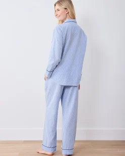 Petite Seersucker Long PJ Set in Triton Stripes