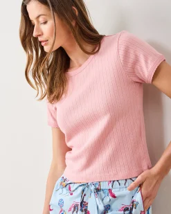 Pink Gemstone in Pointelle Short Sleeve Tee