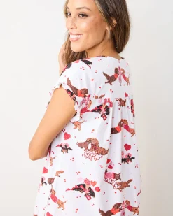 Pintuck Nightgown in Dachshund Date