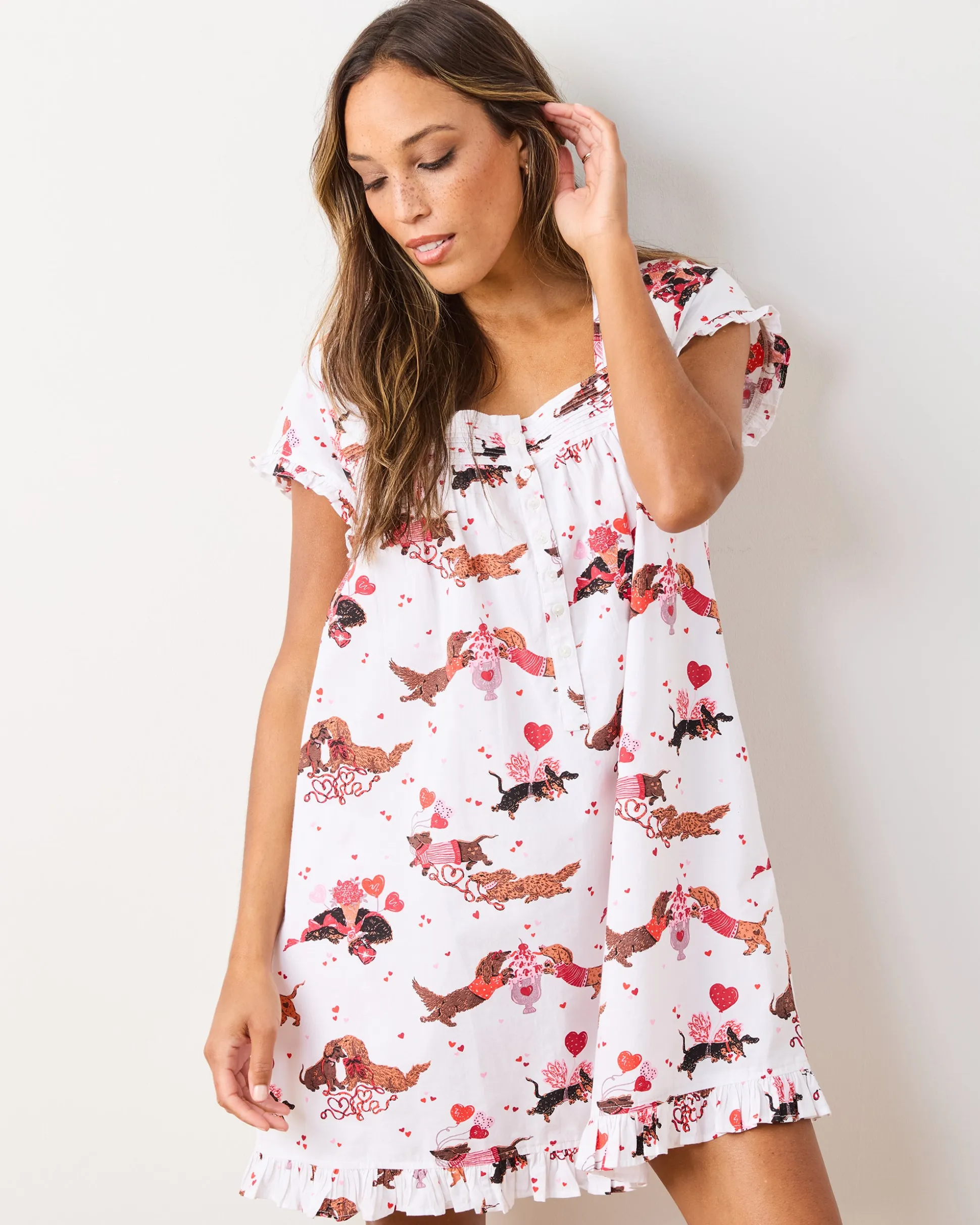 Pintuck Nightgown in Dachshund Date