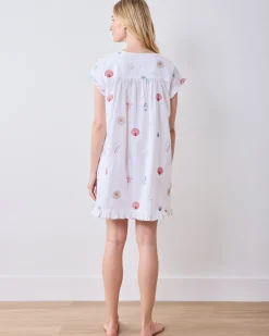 Pintuck Nightgown in Embroidered Shells
