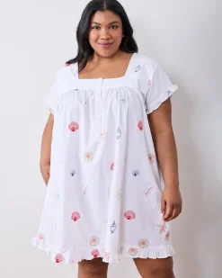 Pintuck Nightgown in Embroidered Shells