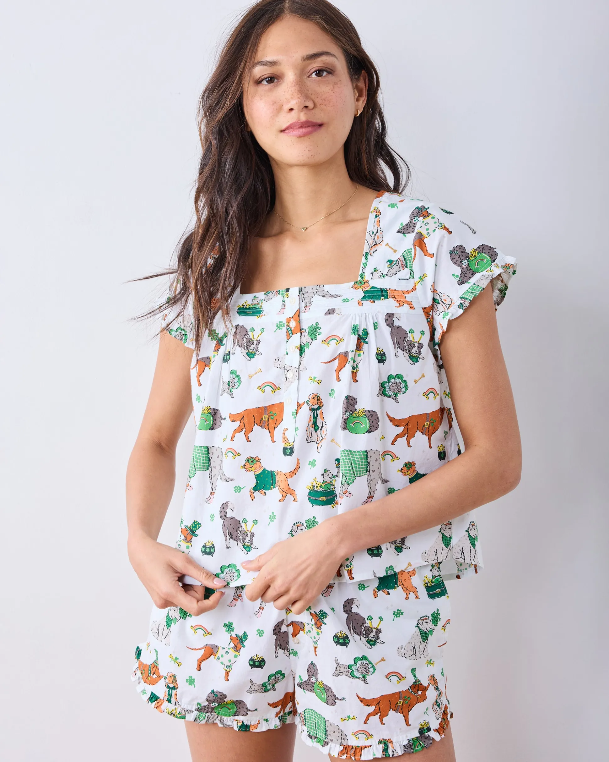 Pintuck Short Set in Lucky Paws