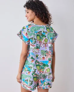 Pintuck Short Set in Mediterranean Meow