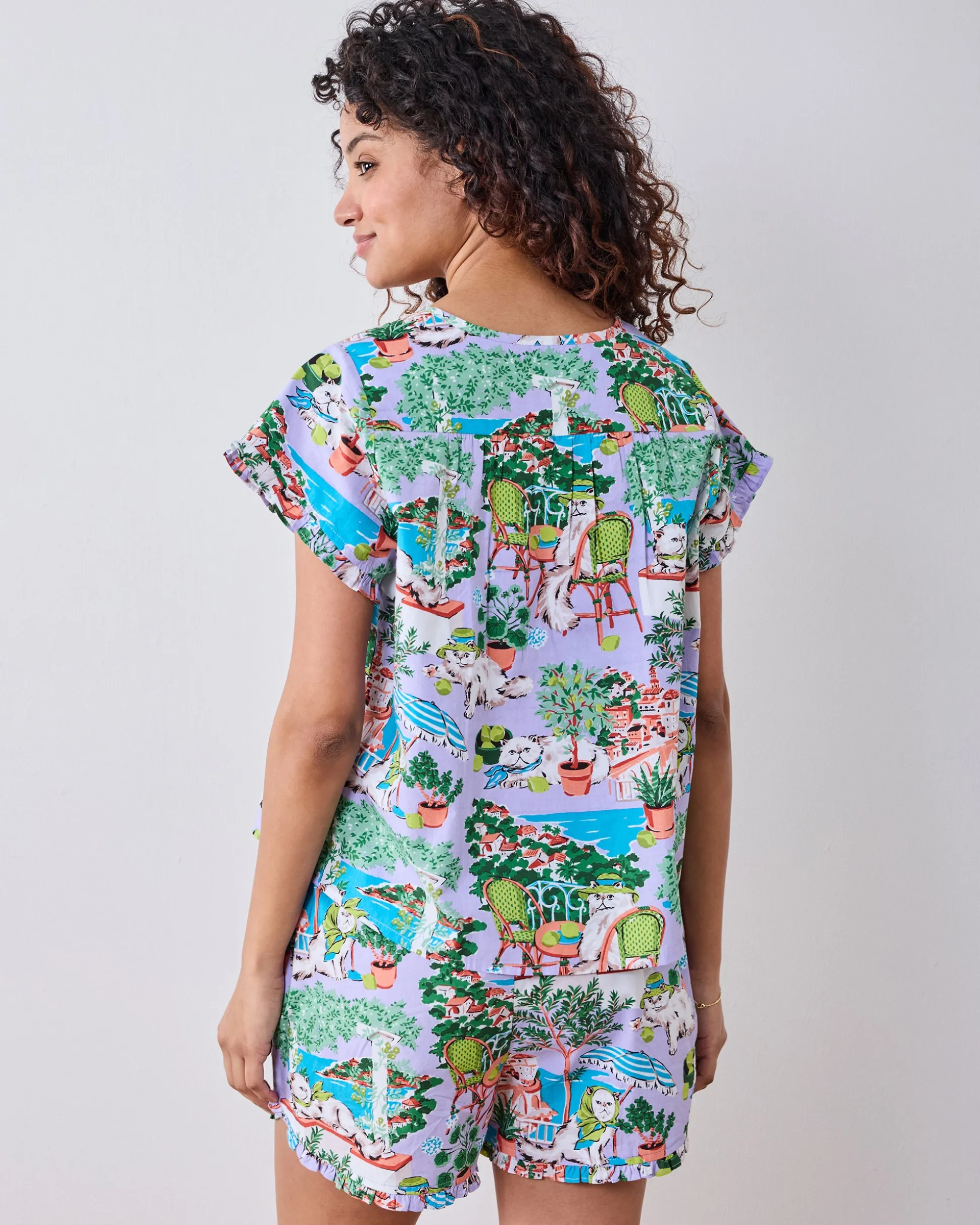 Pintuck Short Set in Mediterranean Meow