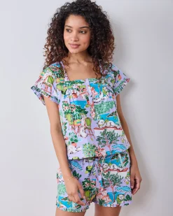 Pintuck Short Set in Mediterranean Meow