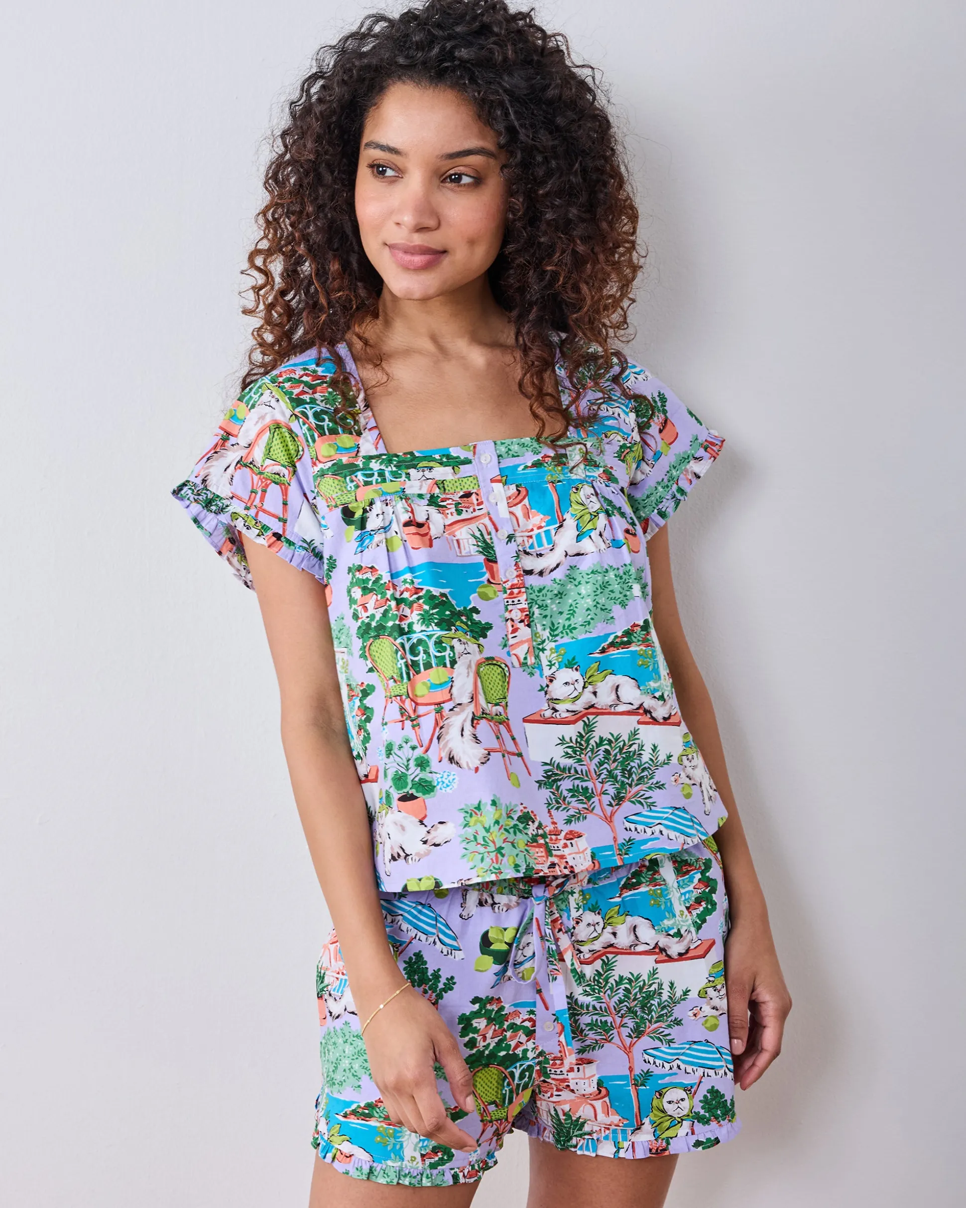 Pintuck Short Set in Mediterranean Meow