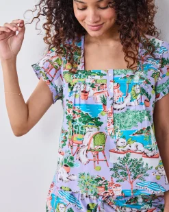 Pintuck Short Set in Mediterranean Meow