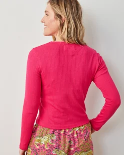 Pointelle Long Sleeve in Bright Pink