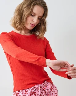 Pointelle Long Sleeve in Candy Crimson