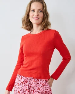 Pointelle Long Sleeve in Candy Crimson