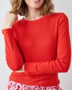 Pointelle Long Sleeve in Candy Crimson