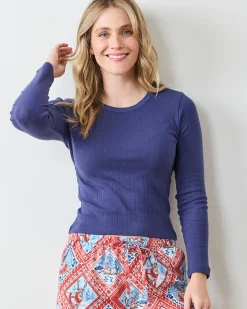 Pointelle Long Sleeve in Navy Twilight