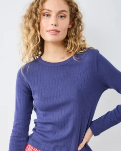 Pointelle Long Sleeve in Navy Twilight