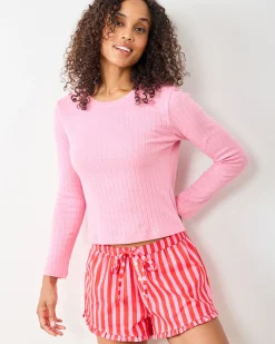 Pointelle Long Sleeve in Pink Taffy