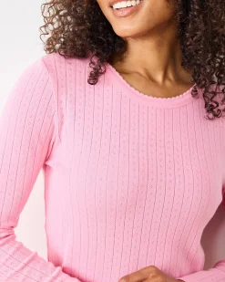 Pointelle Long Sleeve in Pink Taffy