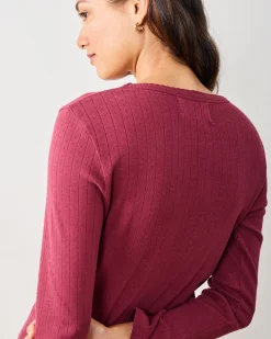 Pointelle Long Sleeve in Wine