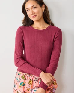 Pointelle Long Sleeve in Wine