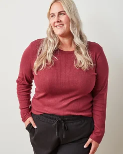 Pointelle Long Sleeve in Wine