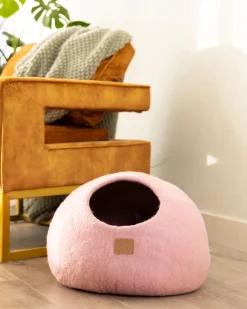 Premium Felted Wool Cat Cave Bed in Pink