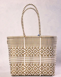 Preppy Tile Gold & White Citron Tote in Gold & White