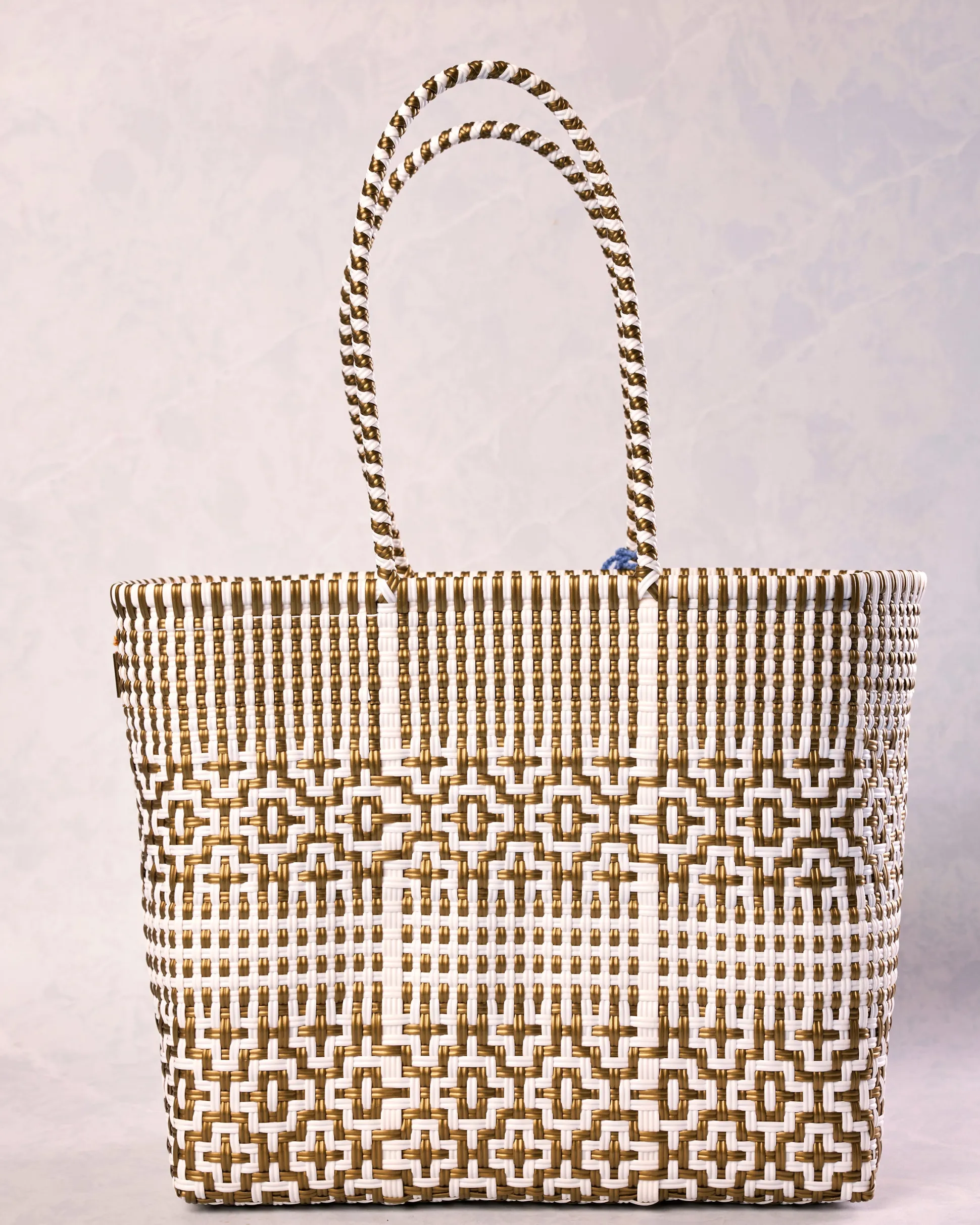 Preppy Tile Gold & White Citron Tote in Gold & White