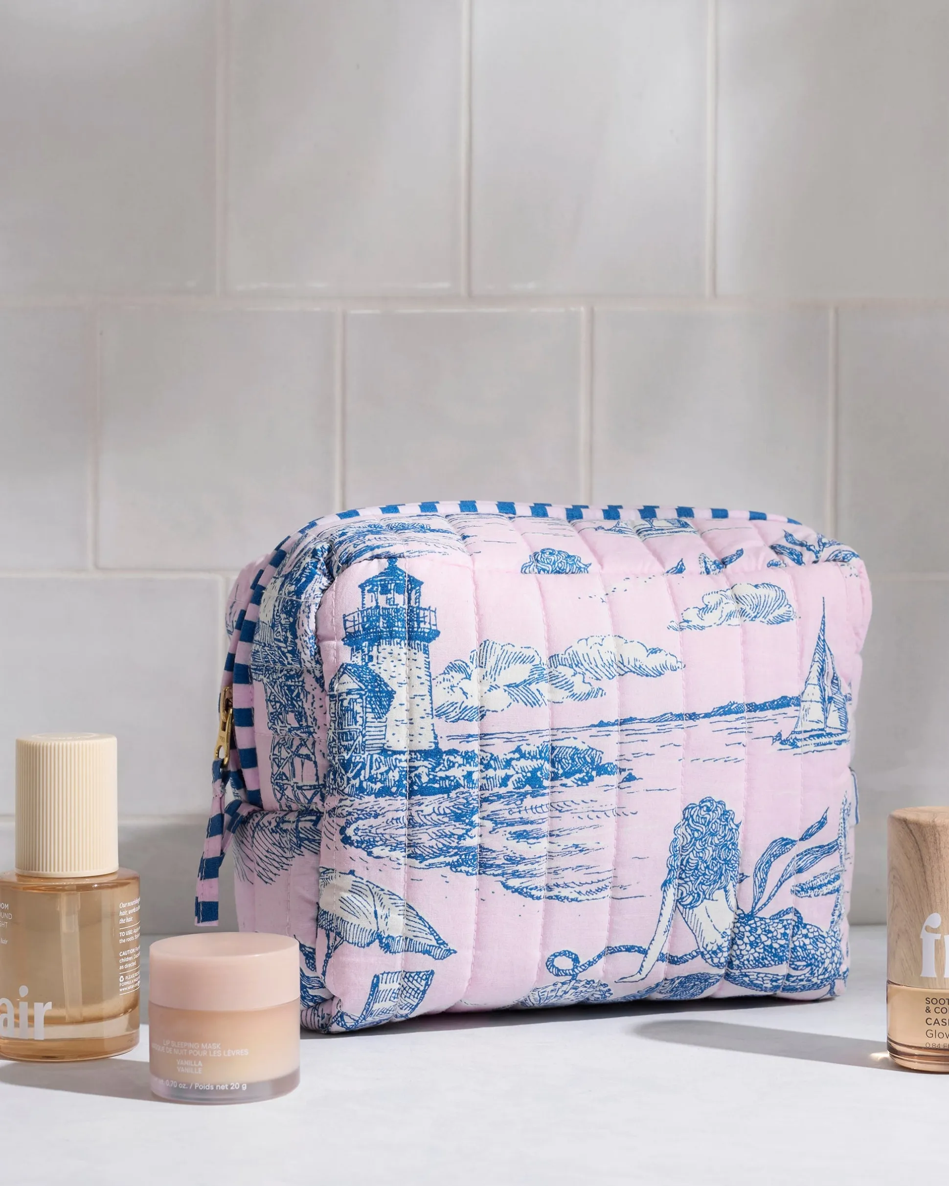 Quilted Pouch in Mermaid Toile