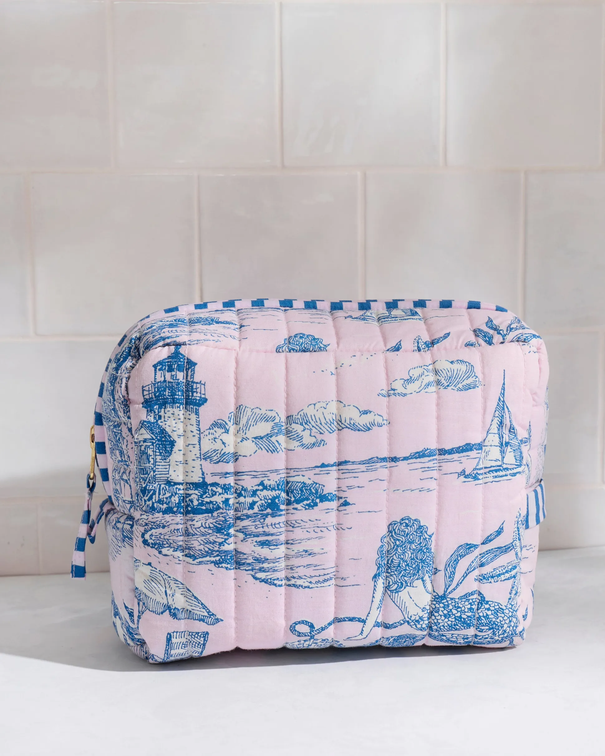Quilted Pouch in Mermaid Toile