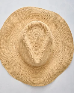 Raffia Crochet Continental Hat in Natural