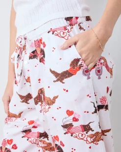 Ruffle Cropped Pants in Dachshund Date