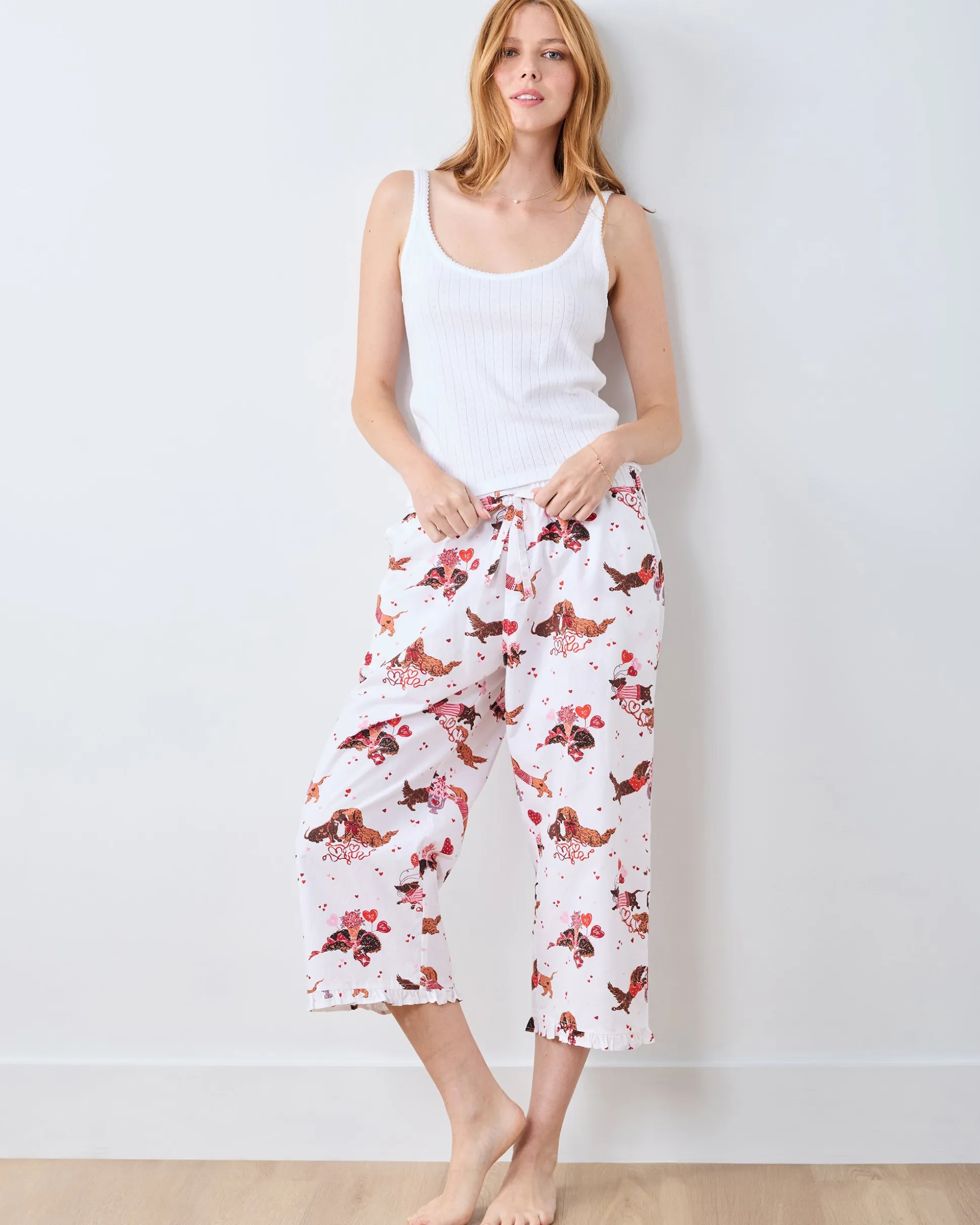 Ruffle Cropped Pants in Dachshund Date