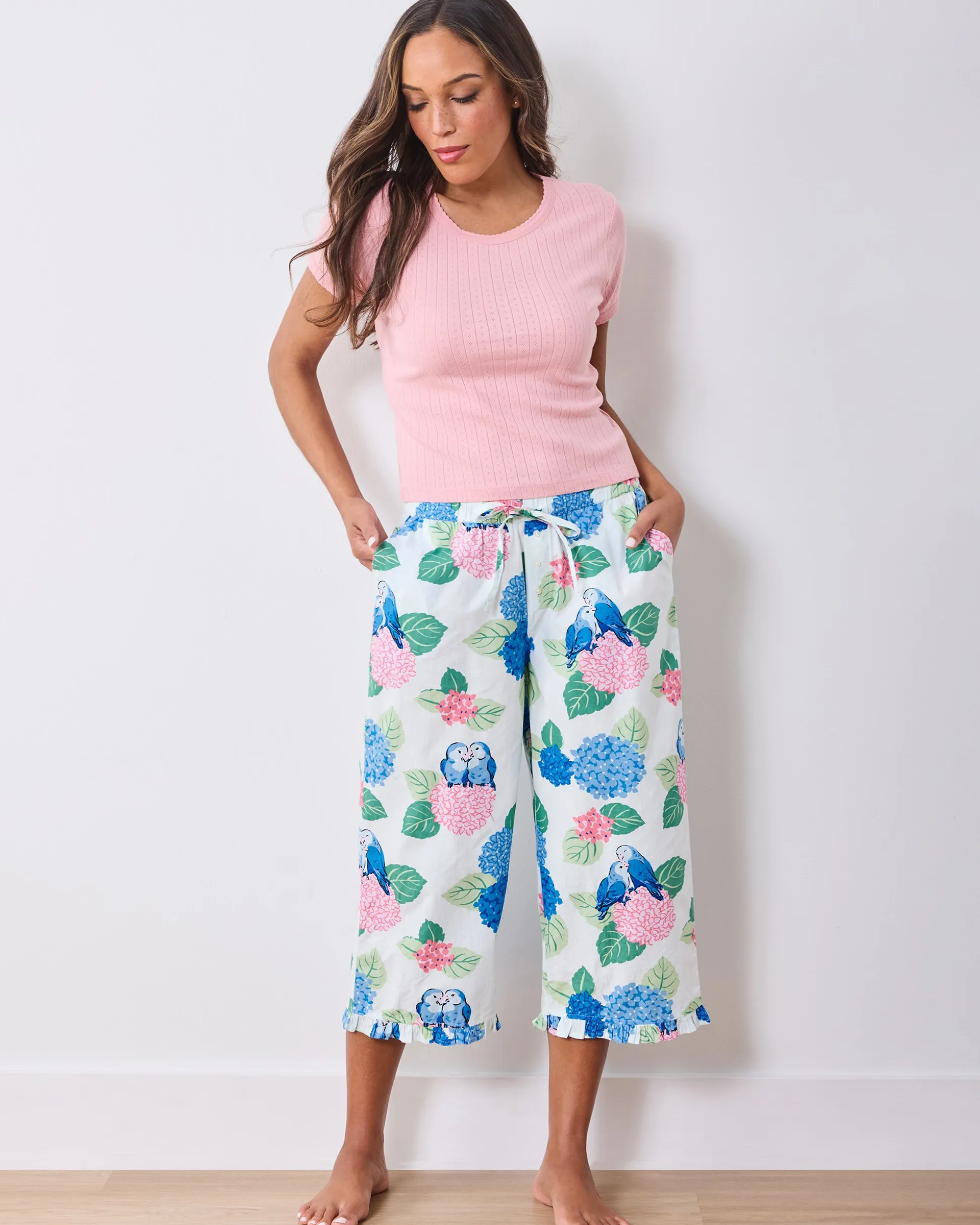 Ruffle Cropped Pants in Hydrangea Honeymoon