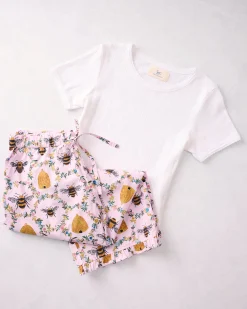 Ruffle Cropped Pants & Pointelle Short Sleeve Tee Bundle in Sweet Bee