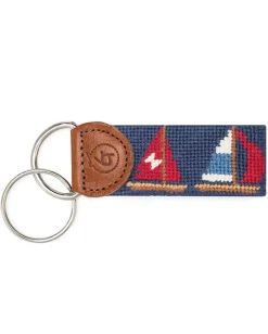 Sailboat Needlepoint Keychain in Blue Multi
