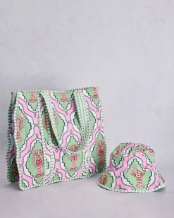 Scalloped Tote & Bucket Hat Bundle in Lobster Lagoon
