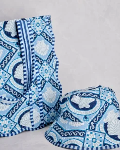 Scalloped Tote & Bucket Hat Bundle in Tide & Tile