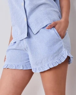 Seersucker Ruffle Short Set in Triton Stripes